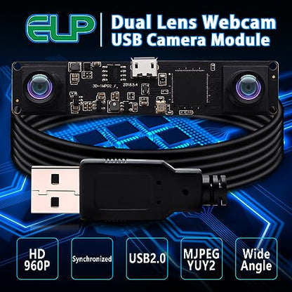 ELP Dual Lens USB Camera Module Synchronization Webcam Board for Computer Mini UVC USB2.0 Lightburn Camera High Speed 960P 60fps Laser Engraver - WoodArtSupply