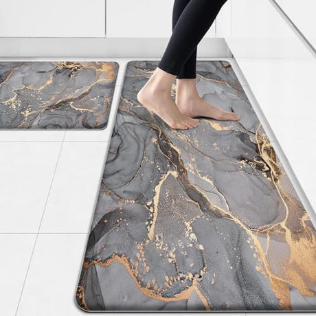 GulongYa Kitchen Mat Anti Fatigue Cushioned Set of 2 Grey Kitchen Rugs Non Slip Waterproof Kitchen Floor Mats Gold Kitchen Accessories and Decor GulongYa