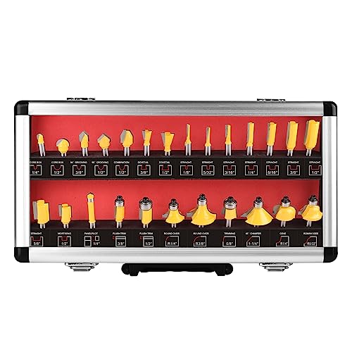 UTRUSTTO Router Bits 25 Pieces, 1/4 Inch Shank Tungsten Carbide Router Bit Set, for Professional and Beginners Carpenter UTRUSTTO