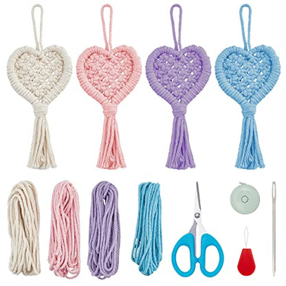 WEBEEDY 4 Sets Make Your own Mini Macrame Heart Ornaments Macrame DIY Kit for Adults Beginners - WoodArtSupply