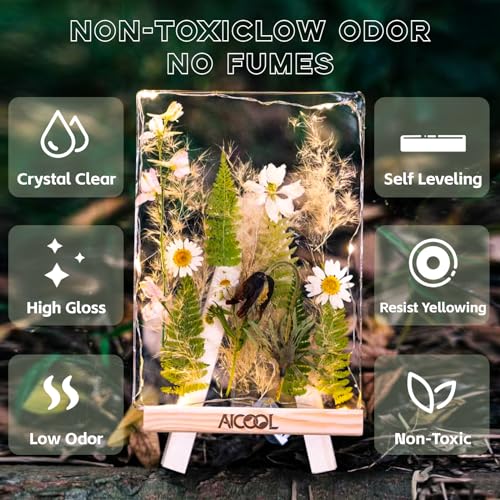 Aicool Epoxy Resin 32OZ, Epoxy Resin Kit, Crystal Clear Art Resin Not Yellowing, No Bubble, Self Leveling, High-Gloss, Casting & Coating for DIY Aicool