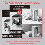 KALOUR 52-Pack Sketch Drawing Pencils Kit with Two Sketchbook,Tin Box,Include Graphite,Charcoal and Artists Tools,Pro Art Drawing Supplies for Adults KALOUR