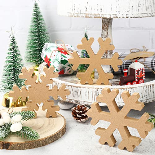 Whaline 10Pcs Christmas Snowflake Wooden Cutouts 2 Design Unfinished Snowflake Table Wooden Signs DIY Tiered Tray Decor for Christmas Winter Home Whaline