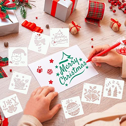 YEAJON 25Pcs Christmas Stencils 4x4 Inch for Painting on Wood Slice, Fabric, Paper, Windows, Cards, DIY Christmas Ornaments, Reusable Merry Christmas YEAJON