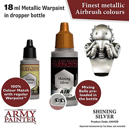 The Army Painter Warpaint Air Metallics Shining Silver - Acrylic Non-Toxic Heavily Pigmented Water Based Paint for Tabletop Roleplaying, Boardgames, - WoodArtSupply