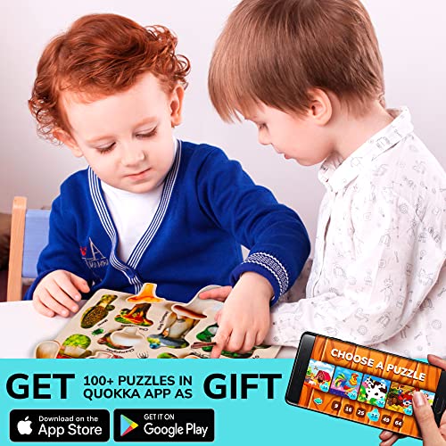 Wooden Puzzles for Toddlers 2-4 by QUOKKA – 3X Set Montessori Toys Puzzles for Kids Ages 3-5 – Wood Educational Baby Game 12-18 Months – Gift QUOKKA