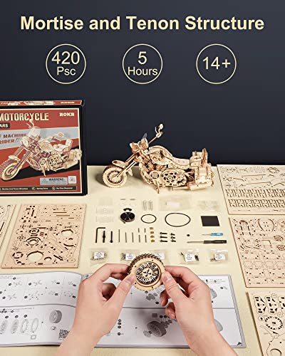 ROKR 3D Wooden Motorcycle Puzzle-Wood Model Car Kits to Build for Adults-Brain Teaser Gearjits Puzzle-1:8 Scale Cruiser Motorcycle as A Gift for - WoodArtSupply