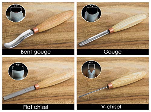 BeaverCraft, Wood Carving Chisel Set SC01 - Gouge Wood Carving Tools Kit in Rolling Pouch with Leather Strop Polishing Compound Kit - Radial Gouges BeaverCraft
