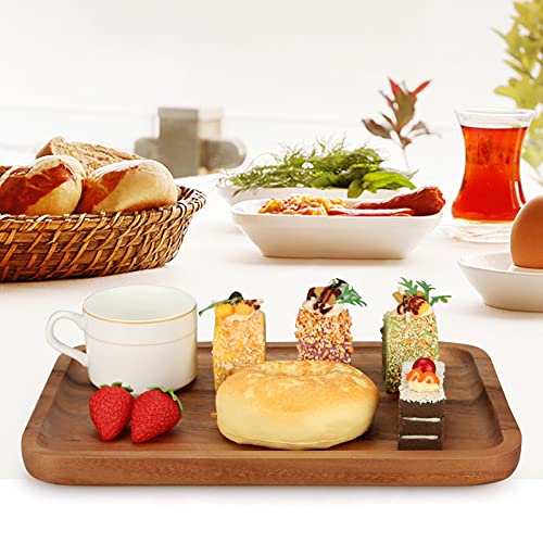 2 Pcs Acacia Wooden Serving Platter for Party Rectangle Food Dishes Trays Decorative Wood Plates Rectangular Snack Platter Fruit Tray for Decor Ayiaren