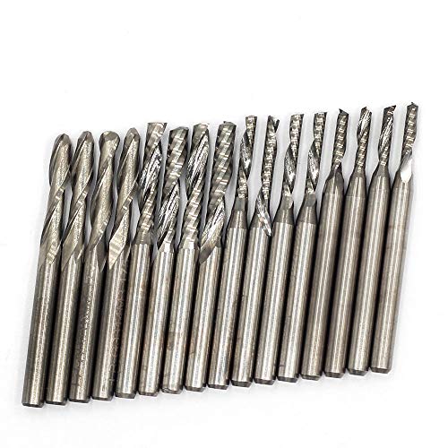 OSCARBIDE 16 Pieces/Set Carbide End Mills CNC Spiral Router Bits,Include 4 Pieces 1/8”Shank 2 Flutes Ball Nose,12 Pieces 1 Flutes Milling Cutters for OSCARBIDE