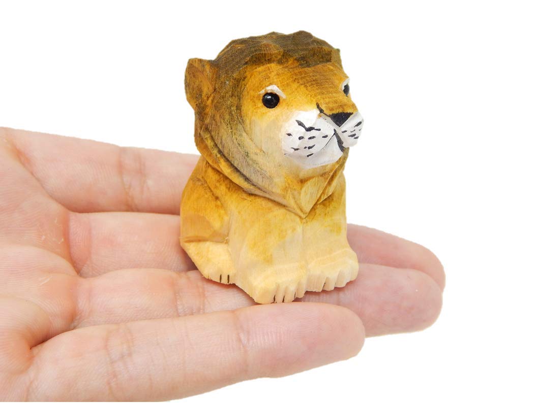 Lion Figurine Wood Decoration Statue Wall Art King Miniature Carved Small Animal Sculpture Selsela