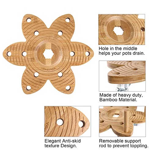 Vigordream Plant Caddy with Wheels 14" Heavy Duty Plant Rollers for Flower Pot, Bamboo Planter Dolly Holder Lockable Casters for Indoor Outdoor Vigordream