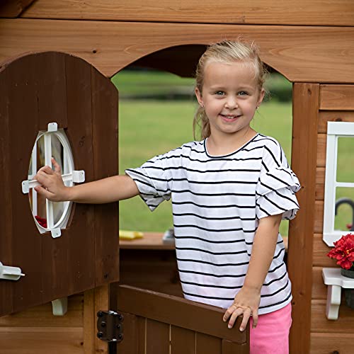 Backyard Discovery Aspen All Cedar Wooden Playhouse, Country Style, Dutch Front Door, Flower Pot Holders, Stove, Sink, Plastic Food, Doorbell, - WoodArtSupply