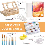 Painting Supplies Set, 49 Pieces Watercolor Painting Kit with Wooden Tabletop Easel, Includes Watercolor Paints, Brushes, Palette, Canvas Panels and VigorFun