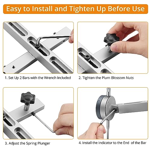 Neoteck 0-1'' Digital Dial Indicator Table Saw Gauge with 3.2inch Long Anodized Aluminum Bar for Aligning and Calibrating Work Shop Machinery Table Neoteck