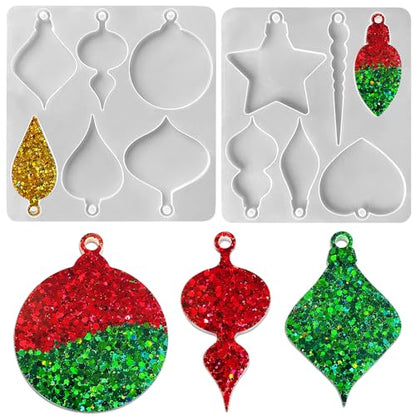 RESINWORLD Christmas Ornament Molds for Resin, Bauble Silicone Molds, Star Bulb Round Ornament Resin Mold