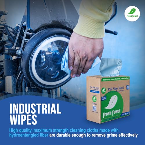 Fresh Towel Pop Up Box of Medium Duty Cleaning Cloths - Disposable Blue Shop Towels, (1 Pop Up Box of 160 Sheets) - 9 x 16.5 inches Cloth Size Fresh Towel, Inc.