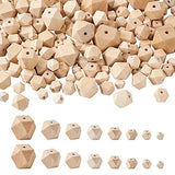 Craftdady 145pcs Unfinished Geometric Wood Spacer Beads Unpainted Natural Wood Faceted Polygon Loose Beads 8 Sizes for Craft Jewelry Making Home Craftdady
