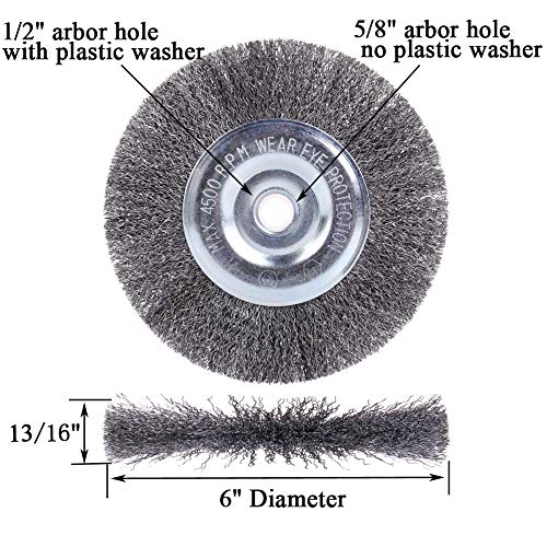 6 inch Wire Wheel for Bench Grinder,Coarse Crimped Wire 0.012-Inch with 1/2'' and 5/8'' Arbor Hole,2PCS