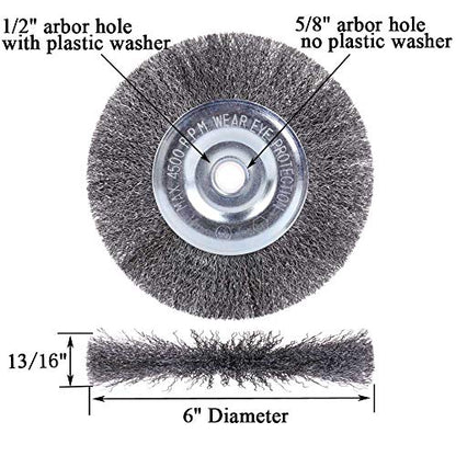 6 inch Wire Wheel for Bench Grinder,Coarse Crimped Wire 0.012-Inch with 1/2'' and 5/8'' Arbor Hole,2PCS