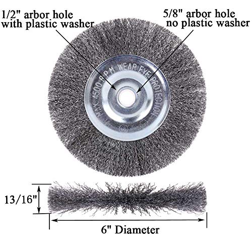 OSFTBVT 6" Bench Wire Wheel Brush | Coarse Crimped Steel Wire 0.012" with 5/8" Arbor for Bench Grinder - 1pack OSFTBVT