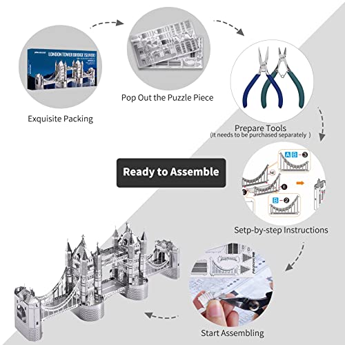 Piececool 3D Puzzles for Adults, London Tower Bridge Metal Models Kit, Famous Landmarks Architecture Building Blocks Models Kits, DIY Craft Toys Piececool