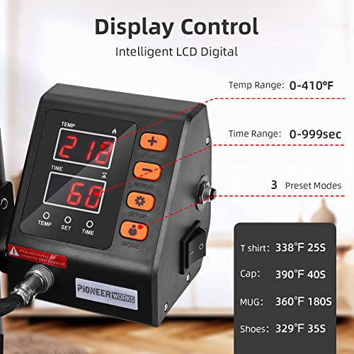 Heat Press Machine for t-Shirts 9 in 1 PioneerWorks Heat Press Machine Combo15x12 Inch, 360° Swing Rotation LCD Digital Display Heat Press for PioneerWorks