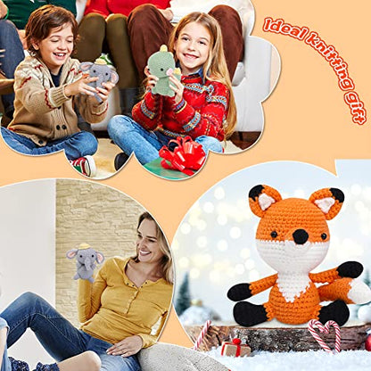 kdafio 3 Pcs DIY Crochet Animal Kit, Fox Plush Doll, Elephant Plush Doll, Dinosauria Plush Doll,Clear Easy to Follow Instructions for Starter - WoodArtSupply