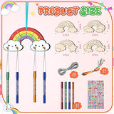TREACLUB 12 Pack DIY Wind Chime Kits for Kids, Make Your Own Rainow Wind Chime DIY Coloring Star Moon Sun Make A Wind Chime Kits Wooden Arts and TREACLUB