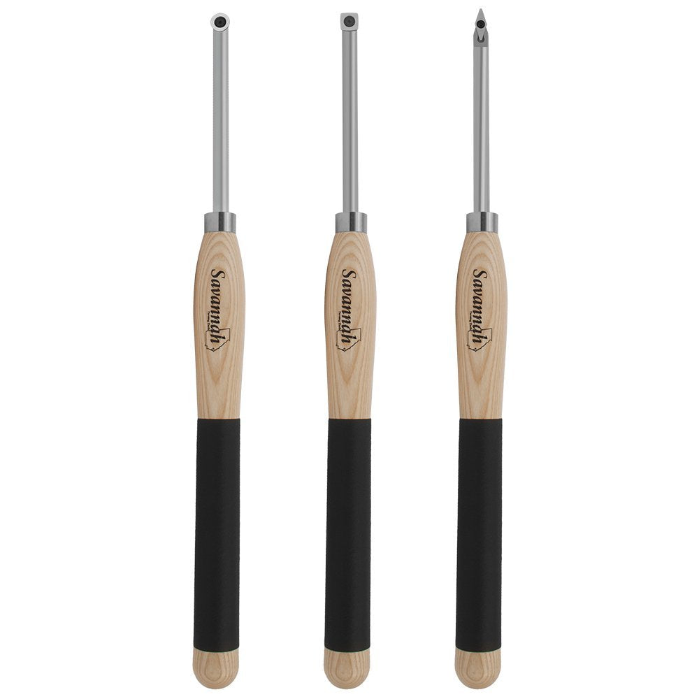 Savannah Carbide Turning Tool Large Size (3 Piece Set - All 3 Turning Tools) Includes Diamond Shape, Round and Square Turning Tools With Comfort Grip Savannah