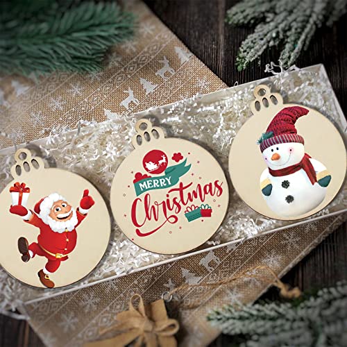 LEBERY 50Pcs Wooden Christmas Ornaments Unfinished Natural Wood Slices Predrilled Wooden Christmas Cutouts for Crafts to Paint DIY Centerpieces LEBERY
