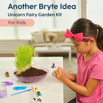 Bryte All-Inclusive My Unicorn Fairy Garden Kit with Fairy Lights & More | Grow Your Own Garden & Play | Great Birthday Gift, DIY Science Kit, STEM