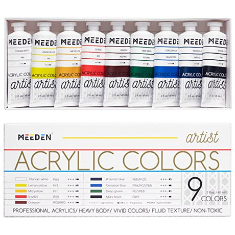 MEEDEN Professional Acrylic Paint Set, Artist Grade Acrylic Paint Tubes, Heavy Body Acrylic Paints for Adults, Art Supplies for Canvas Painting, 2 MEEDEN