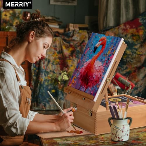 MERRIY 80-Piece Acrylic Paint Set, Artist Painting Supplies Kit with Tabletop Sketch Box Easel, 48 Colors Acrylic Paints,11"x 14"Stretched Canvas - WoodArtSupply