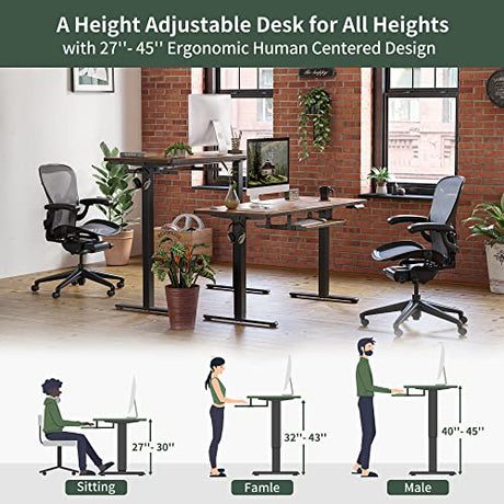 FEZIBO Standing Desk with Keyboard Tray, 55 × 24 Inches Electric Height Adjustable Desk, Sit Stand Up Desk, Computer Office Desk, Rustic Brown FEZIBO
