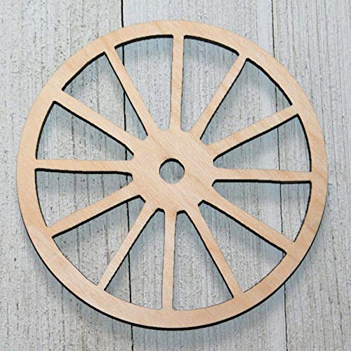 Vintage Cut Wagon Wheel Unfinished Wood Laser Cut Out Cutout Shape Crafts Sign DIY Ready to Paint or Stain Texan Wood Crafts