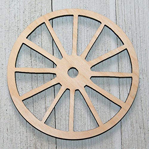 Vintage Cut Wagon Wheel Unfinished Wood Laser Cut Out Cutout Shape Crafts Sign DIY Ready to Paint or Stain - WoodArtSupply