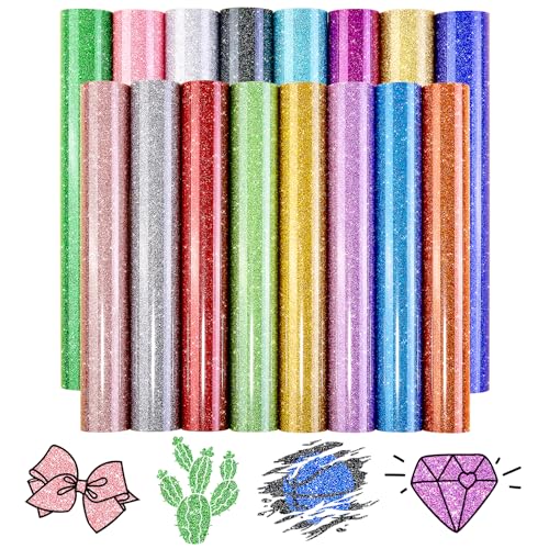 Tintnut Glitter HTV Heat Transfer Vinyl - 16 Sheets 12"X12" Colorful Glitter Heat Transfer Vinyl Shinny Glitter Iron On Vinyl for T-Shirts Glitter - WoodArtSupply