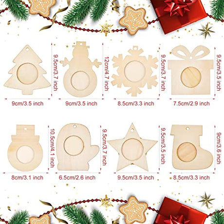 48 Pcs Christmas Wooden Photo Frames and Wooden Ornaments Unfinished Wooden Slices Frames with Hole Rope for Christmas Hanging Decorations Craft and Juexica