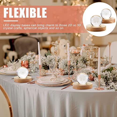 Honoson 2 Pieces Wood Light Display Base Wooden LED Display Base Crystal Glass Base Stand Wood LED Display Stand for 3D Crystal Glass Resin Art Honoson