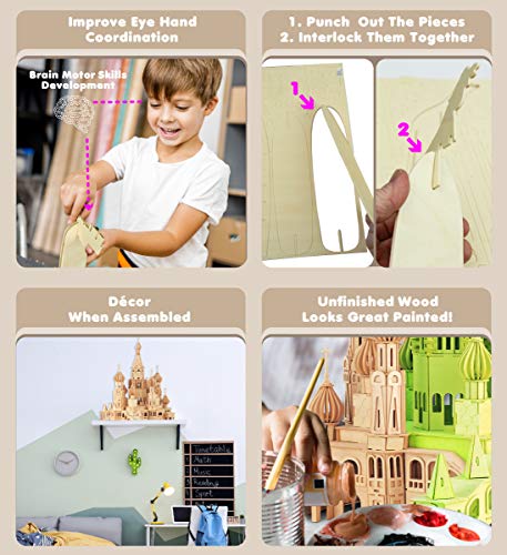 Puzzled 3D Puzzle St. Petersburg Church Wood Craft Construction Model Kit, Educational DIY Wooden Toy Assemble Model Unfinished Crafting Hobby Puzzle Puzzled