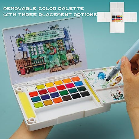 MAIKEDEPOT Watercolor Paint Set,24 Vivid Colors Watercolor Sketching Kit Painting Set with Water Brush Pens,24 Sheets Watercolor Papers,3 Online MAIKEDEPOT