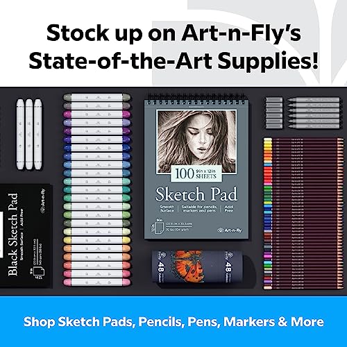 Art-n-Fly Black Sketch Pad Mini 5.5x8.5 2 Pack - Black Paper Sketchbook for Drawings, Perforated Edge on Spiral 100 Sheets Total - Art Sketch Book