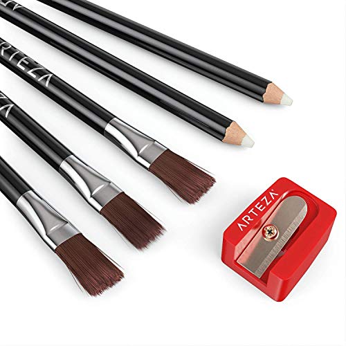 Arteza Eraser Pencil, Precision Latex-Free & PVC-Free Soft Eraser White Color Pencil with Brush and Pocket Size Sharpener, Set of 6 ARTEZA