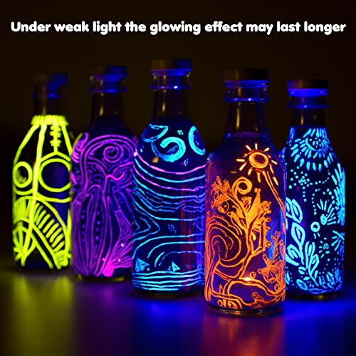 Roizefar Fabric Paint, 16 Colors Glow in the Dark Paint, 3D Permanent Acrylic Textile Paint (20 ml/0.68 oz), Neon Craft Painting Fabric Paint for Roizefar