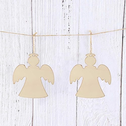 20pcs Christmas Angel Shaped Wood Cutouts DIY Crafts Christmas Tree Unfinished Wooden Tags Ornaments for Christmas Party Decoration