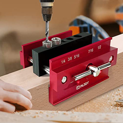 IMINJOY Self Centering Dowel Jig, Wood Dowel Drill Guide Tool with Step Drill Guide Bushings Set, Biscuit Joiner Woodworking Tools Drill Jig for