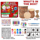 Collabell Natural Wood Slices, Wooden Arts and Crafts Kits for Kids Adults, 20PCS Unfinished Wood Slices Painting kit with Letter Numbers Xmas Collabell