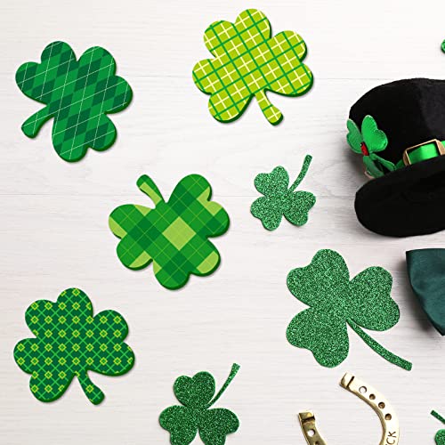 Whaline 8Pcs St. Patrick's Day Wooden Cutouts Unfinished Shamrock Shaped Table Signs Blank Shamrock Pine Wood Slice DIY Shamrock Tiered Tray Decor Whaline