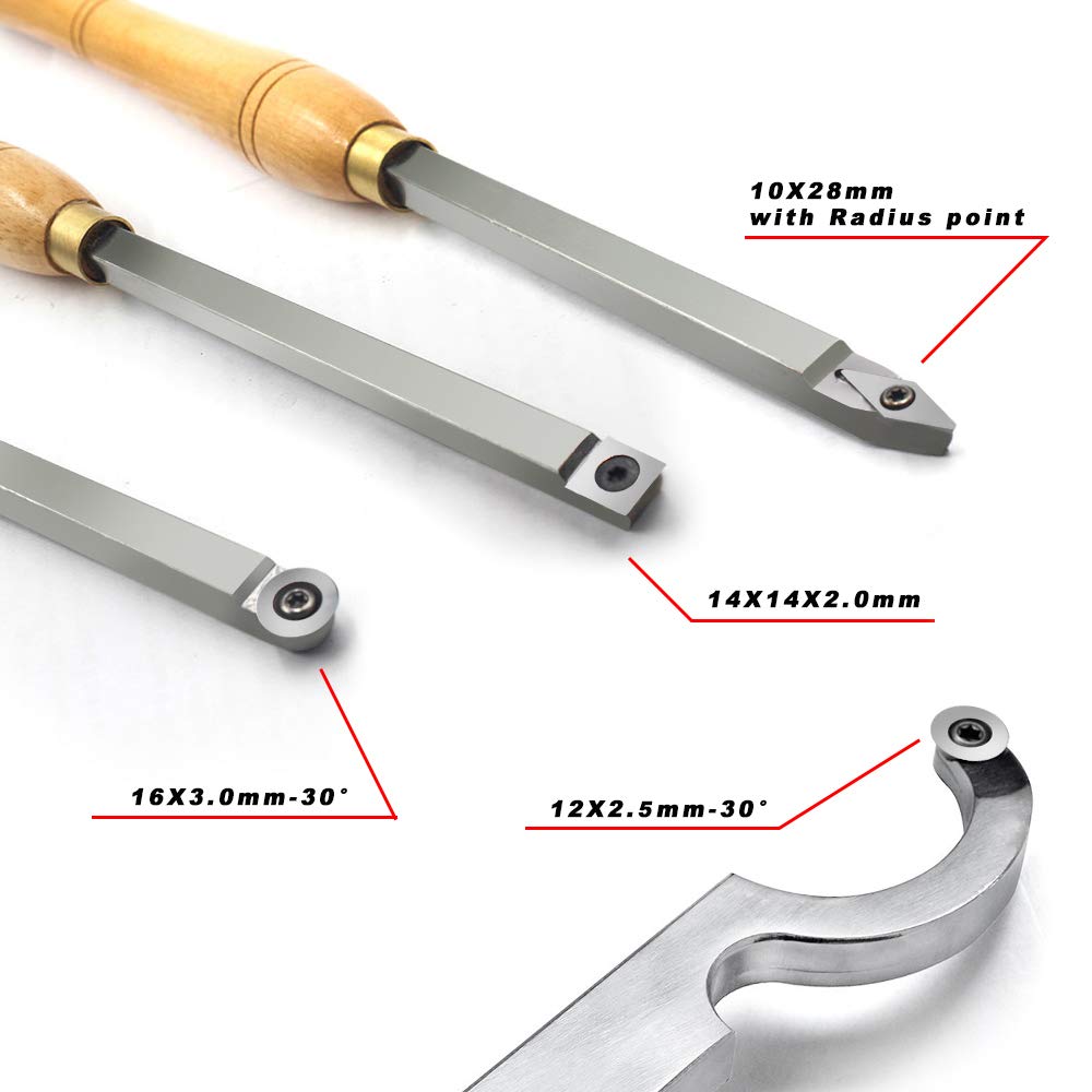 YUFUTOL Carbide Tipped Wood Turning tools Lathe set （Finisher/Rougher/Detailer/Hollower Swan Neck Hollower with Solid Wood Handle）and YUFUTOL